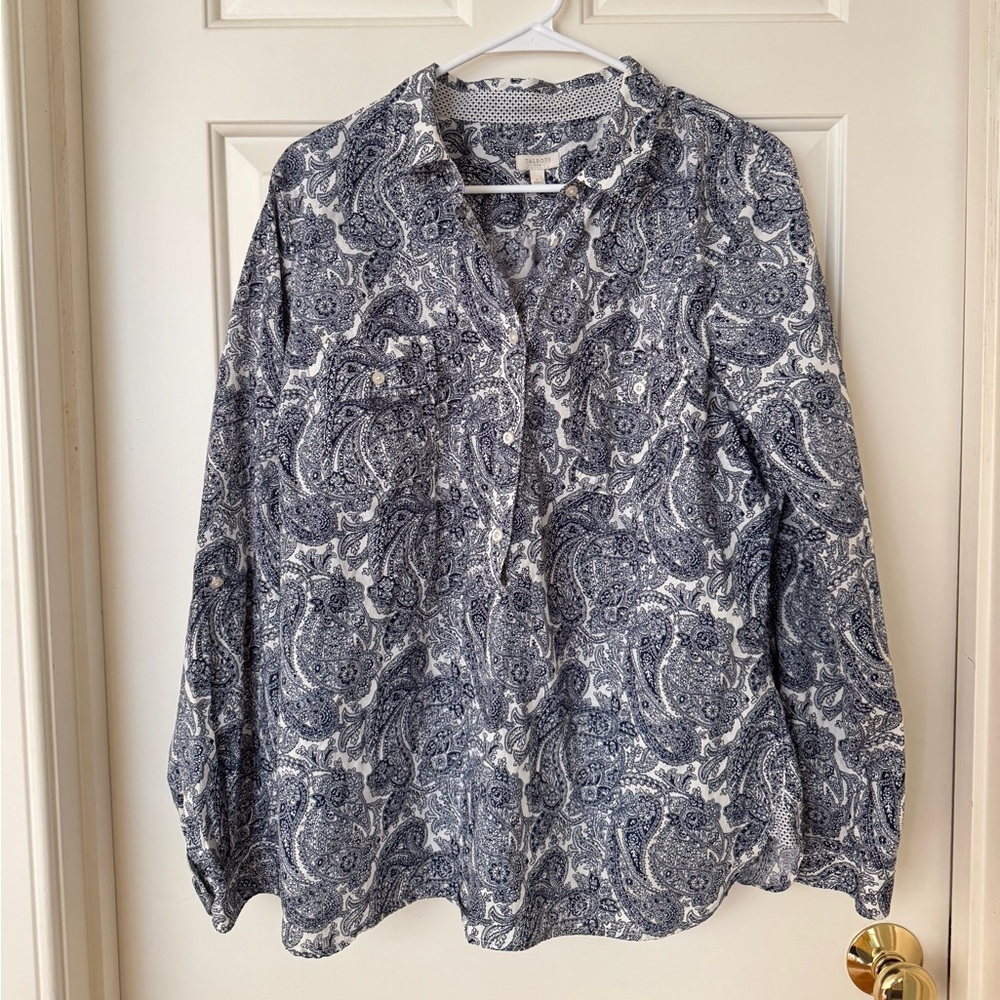 Talbots Blue and White Paisley Blouse